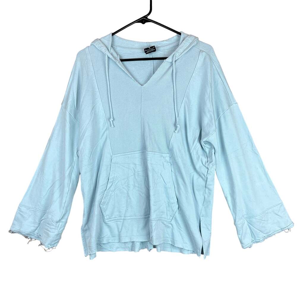 Nike Womens Hoodie Pastel Blue DriFit Yoga Luxe Sweatshirt Raw Hem Stretch M